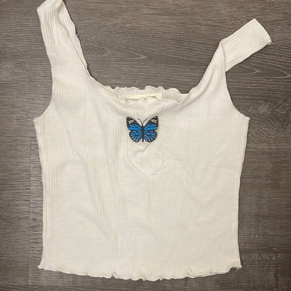 White butterfly crop top
